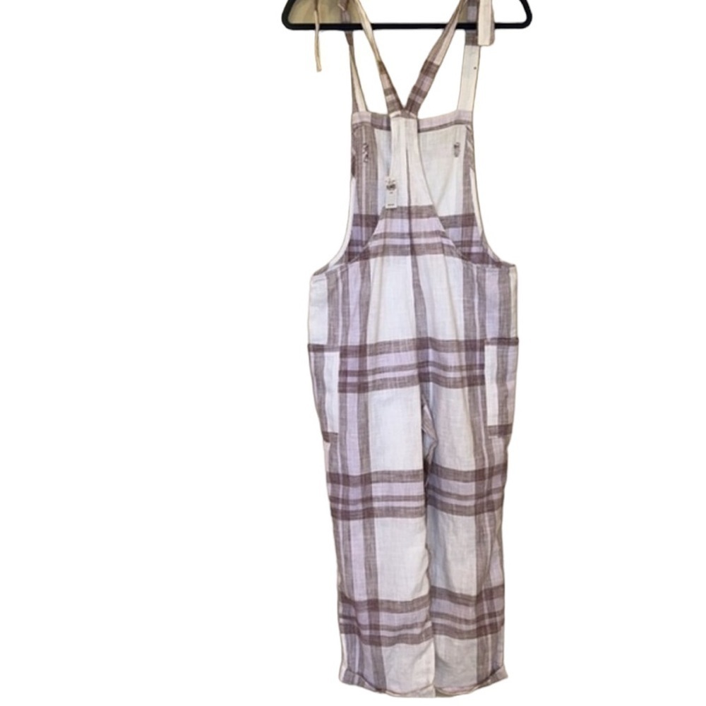 NWT Aerie jumpsuit romper overall pants white purple plaid pockets cropped Sz S - Picture 8 of 12